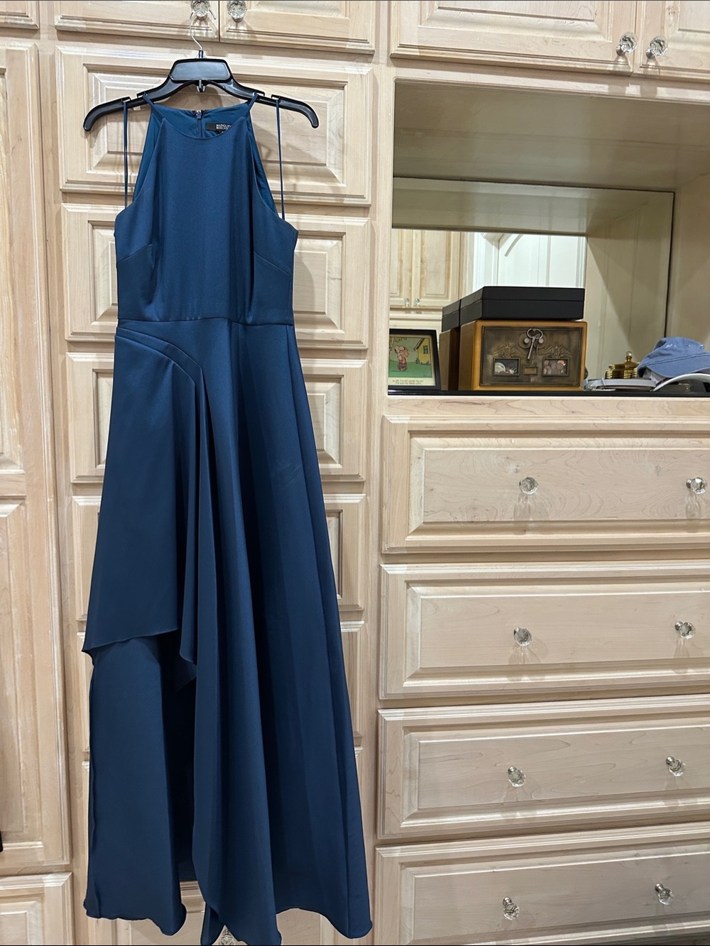 Badgley Mischka Deep Navy High-Low Halter Gown